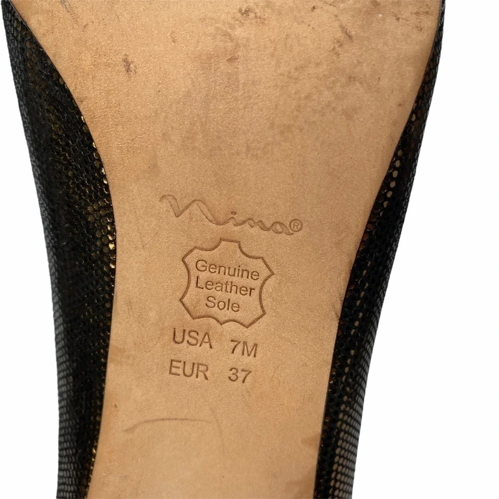 Nina Bronze Chain Link Leather Sole Stiletto Heels Women's‎ Size 7 Open Toe